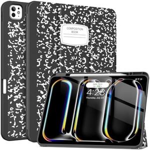 Soke Case for New iPad Pro 13 Inch (M5/M4, 2025/2024 Release), with Pencil Holder Trifold Stand Shockproof [Support Apple Pencil Charging + Auto Wake/Sleep], Soft TPU Back Cover, Book Black