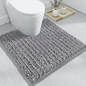 Toilet Rug 24x24 Inch - Grey U-Shaped Bathroom Floor Mat, Soft Shaggy Plush Absorbent Chenille Contour Rug, Non-Slip Washable Pedestal Base Rug