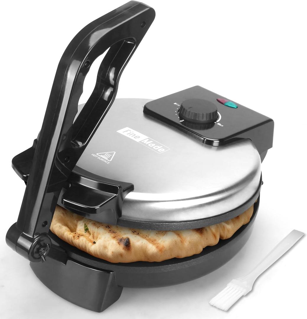 Compact Roti Maker Machine, Electric Tortilla Press, 10 inch with Detachable Handle, Chapati Maker Machine, Burrito Maker, Prensa Para Tortillas, Tortillera, Black