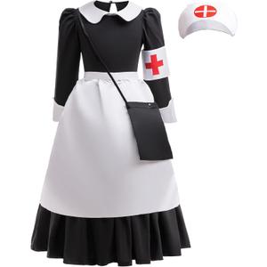 Coolproud Clara Barton Costume Girls Wartime Nurse Costume 4pcs Includes Dress Apron Hat Armband (3-4 Years(110))