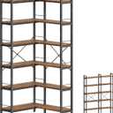 Huuger 6 Tier Bookshelf, L Shaped Corner Bookshelf with Open Shelves, 49.4 Inch Straight Wide Bookcase with Metal Frame and Wooden Board, Adjustable Feet, Rustic Brown