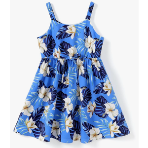 PATPAT Girls Summer Hawaiian Dress Toddler Sling Floral Casual Sleeveless Kids Sundress (3-4T, Elegant Blue)