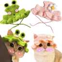 2Pcs Cute Knitted Rabbit Hat, Funny Bunny Hats for Pet Rabbits Large Guinea Pig Small Dog Cat Pet Bunny Costume for Birthday Party Christmas Halloween Easter Travel Accessories (Frog and Flower)