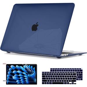 Compatible with 2021 2020 2019 2018 Release MacBook Air 13 inch Case M1 Chip A1932 A2179 A2337, Slim Crystal Plastic Hard Shell Case Keyboard Skin Screen Film Dust Plug Webcam Cover, Navy Blue