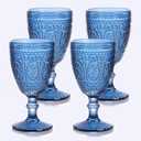 abrwyy Blue Wine Glasses set of 4, Blue Goblets, Vintage Drinking Glassware, Colored Glassware Set for Party Home Wedding Baby Shower