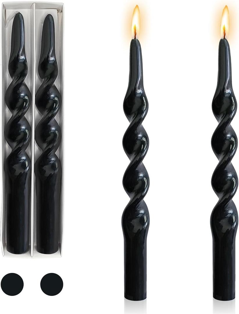 Black Candle Sticks Tapered Candles - 2pcs Tall Twist Candlesticks Long Spiral Taper Candle Religion Tapers Candle for Dinner Decor Housewarming Gift Idea 10 Inch,1D-Black
