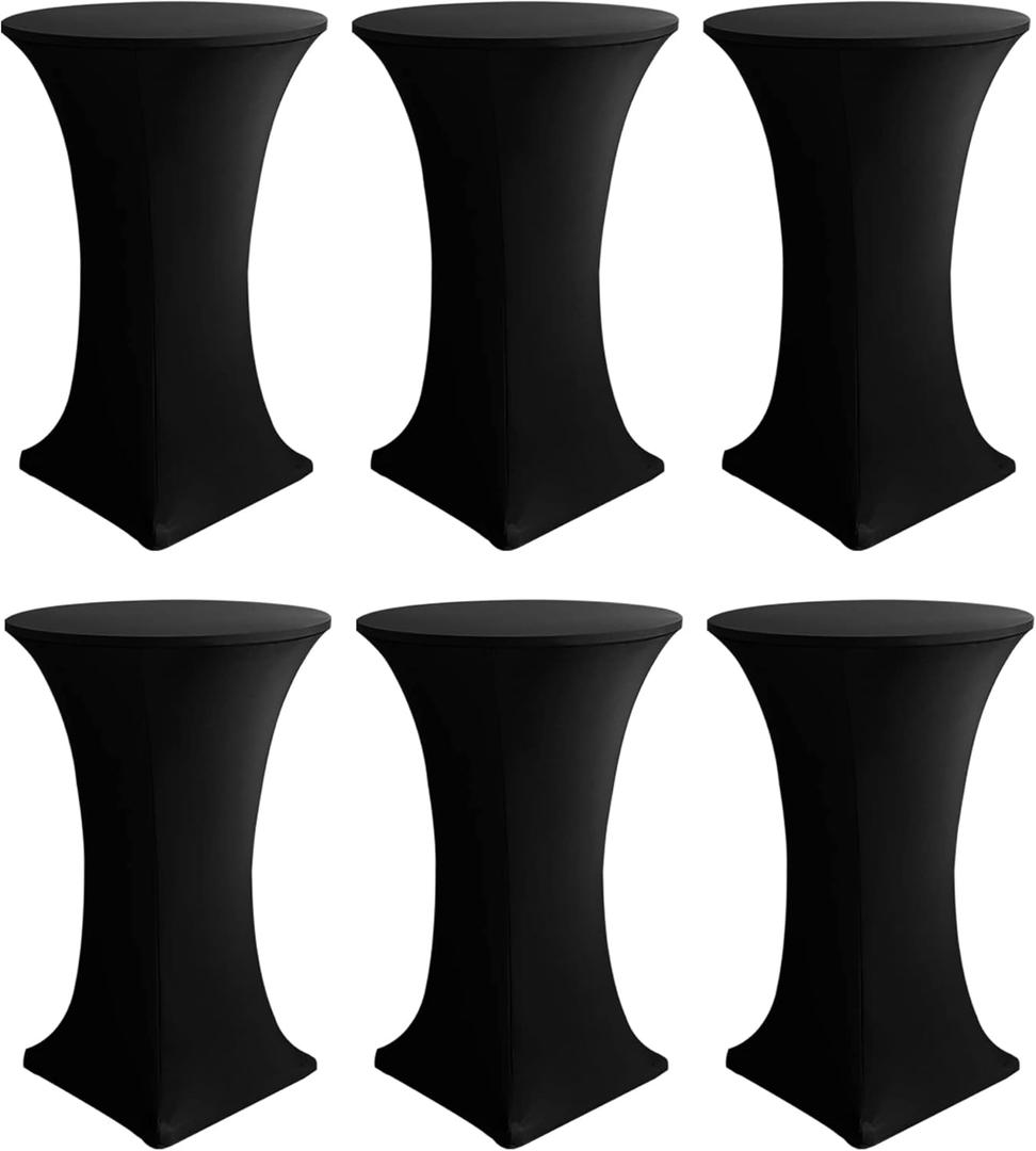 HolidayIdeas Cocktail Table Covers, 6 Pack - Fitted Stretch Spandex High Top Table Cloths Square Corners (Black, Fit for 30"-32" Diameter x 43" Height Tables)