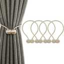 Strong Magnetic Curtain Tiebacks Decorative Curtain Holdbacks Holders Woven Curtain Ties Buckles Ropes for Drapes Window (Beige,4pcs)