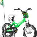 JOYSTAR Little Daisy Kids Bike for Girls Boys Ages 2-7 Years, 12 14 16 Inch Girls Bikes with Doll Bike Seat & Streamers, Boys Bike with Flag & Number Plate, Multiple Colors, 12 Inch with Training Wheels