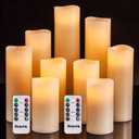 Flameless Flickering Battery Operated Candles D2.2''*H4 5" 6" 7" 8" 9" Set of 9 Ivory Real Wax Pillar LED Candles with 10-Key Remote and Cycling 24 Hours Timer (Ivory)