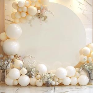 7.2 FT Beige Round Backdrop Cover Adjustable 5 to 7.2 ft Wrinkle-Free Polyester Circle Arch Backdrop Stand,Foldable Background for Wedding,Birthday,Baby Show,Photography,Event Decoration