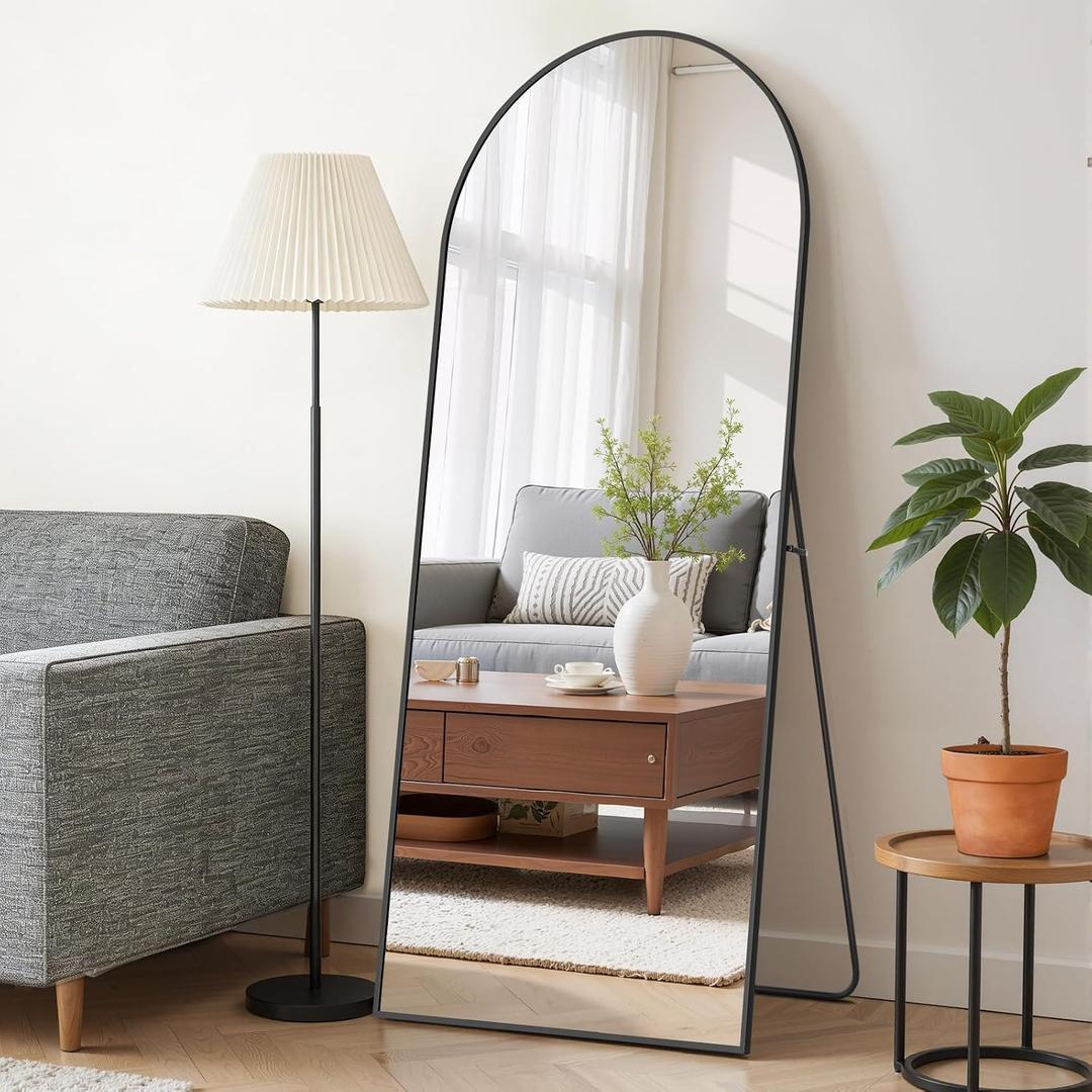 Mirror Full Length 65"x24" Full Body Floor Mirror with Stand, Shatterproof Glass, Aluminum Alloy Frame, Free Standing Wall Mounted or Leaning Arched Mirrors for Bedroom Living Room Entryway