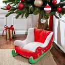 Interesting Red Christmas Cat Dog Bed, Pet Sleigh Bed, Sofa, Indoor and Outdoor Plush Synthetic Fur, Christmas Holiday Themed Pet Bed, Washable and Highly Durable (CC)