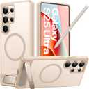 TORRAS Strong Magnetic & Seamless Stand for Samsung Galaxy S25 Ultra Case, Fit for MagSafe, Mil-Grade Drop Protection, Kickstand for Samsung Galaxy S25 Ultra Case, Translucent Back/Gold Edge