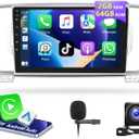 9" Car Stereo with Wireless Carplay & Android Auto, 2G+64G Android 15 HD 1080P Car Stereo Supports Bluetooth,GPS Navigation,WiFi,Mirror Link,FM/RDS,EQ,Split Screen,SWC + AHD Backup Camera