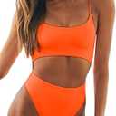 Meyeeka Womens Scoop Neck Cut Out Front Lace Up Back High Cut Monokini One Piece Swimsuit (Medium, Orange)