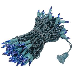 Novelty Lights 50 Feet 100 Bulbs Traditional Incandescent Mini Lights, Blue on Green Wire with 6" Spacing, Commercial Grade and UL Listed for Indoor/Outdoor Use, End-to-End Connectable