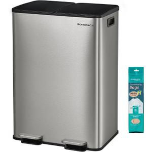 SONGMICS Trash Can, 2 x 8 Gallon (2 x 30 L) Dual-Compartment, Soft-Close