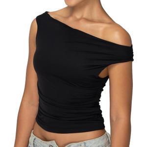Off Shoulder Tops for Women Spring Going Out Crop Tank Tops Sexy Sleeveless Shirts (Black)