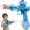 Electric Water Gun for Kids & Adults-Automatic Squirt Gun with 32FT Long Range, 400ML Large Tank, Rechargeable Battery, LED Light Effect for Summer Outdoor Pool Beach Backyard-Light Blue