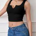 QJQ Women's Basic Sleeveless V Neck Tank Tops Ribbed Knit Fitted Crop Tops Casual Workout Top Black Large (Black, L)