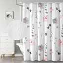 QiyI Watercolor Floral Shower Curtain, 3D Embossed Butterflies Grey Pink Flower Bathroom Curtain, Minimalist White Cloth Bath Curtain, Waterproof Fabric Textured Shower Curtain Set with Hooks, 72x72 (Graphite Gray)