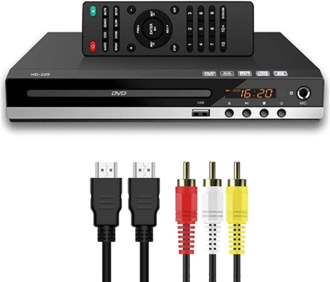 HD DVD Player for TV CD Player for Home HDMI and RCA Cables Remote Control USB Input 1080p All Region Free Breakpoint Memory Support TV Monitor and Projector (Black)