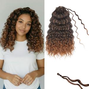 12 Inch Pre Looped Ocean Wave Crochet Braids Pure Protein Close to Human Hair 8 Packs Boho Ocean Braids Pre Twisted Deep Wavy Crochet Hair for Black Women(12Inch 1B/30)