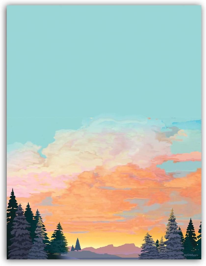 Stonehouse Collection Landscape Stationery - 60 Decorative Writing Paper Sheets - Printed Stationery Paper with Forest and Mountain Design - 8.5 x 11