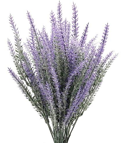 6 Bundles Artificial Lavender Stems, Purple Faux Flowers, 15-inch Decorative Floral Spray Faux Flower Bouquet
