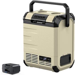 EENOUR D10 12 Volt Car Refrigerator, Portable Freezer 10.6Qt/10L Battery & Solar Powered Cooler 25W, -4~50, 12/24V DC, 110~240V AC, Idea for 2 People, Road Trips, Truck, Camping (Battery Included) (Khaki-Set)