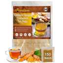 Premium Turmeric Ginger Cinnamon Tea Bags Organic, Turmeric Ginger Herbal Tea, 150 TeaBags, 100% Natural, Hand-made Blend, No Sugar, No Caffeine, No Gluten, Vegan (EXP 09/20/26)