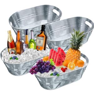 3 PCS 3 Gallon Galvanized Tub Champagne Bucket with Carry Beer Drink Storage Cooler Metal Beverage Ice Tub Galvanized Ice Buckets for Parties and Cocktail Bar Mimosa Supplies, 15.8 X 9 X 6.2 Inches