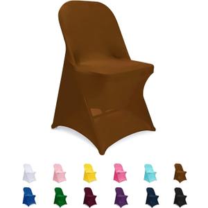 Jieqier Folding Chair Covers Brown, Spandex Chair Slipcovers 6 PCS, Universal Fitted Chair Slipcovers for Wedding, Party, Banquet, Holidays, Celebration