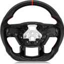 Real Carbon Fiber Steering Wheel for Ford F150 2015-2020,Perforated Nappa Leather Grip, D-Shaped Flat-bottom for F150 Steering Wheel without Paddle Shifter Holes