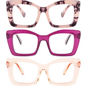 REAVEE Oversized Square Reading Glasses for Women, Blue Light Blocking Large Frame Computer Readers Spring Hinge