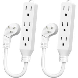 1FT Short Flat Plug Extension Cord - HICITY 3 Outlet Heavy Duty Extension Cord, SJT 16AWG 13A/125V/1625W Short Flexible Splitter (2-Pack, White)