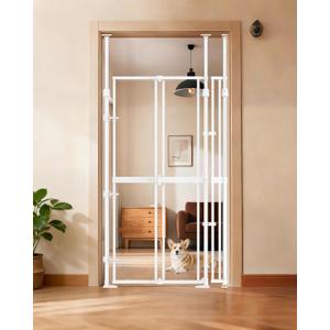 74.80-98.43" Extra Tall Cat Gate for Doorway, Wide Adjustable 20.8"-38" Clear Pet Safety Gate, Auto Close No Drilling Full Door Gate for Stairs, Studio, Kitchen- White