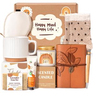 Gift Baskets for Women, 9pcs Unique Happy Birthday Gifts for Women, Thank You Basket Christmas Ideas Box w/Coffee Mug Her Mom Friend Teacher Coworker, Best Employee Appreciation Gifts