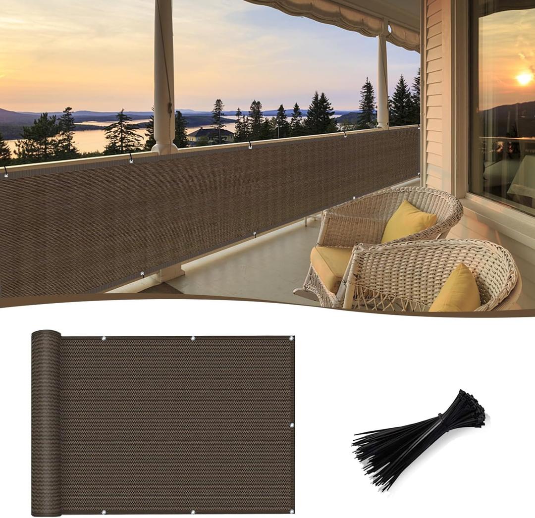 SUNNY GUARD 3'x10' Brown Balcony Deck Privacy Screen Fence, Apartments Railing Screen, Heavy Duty Wind Screen for Outdoor,Backyard,Patio,Deck PrivacyWe Make Custom Sizes