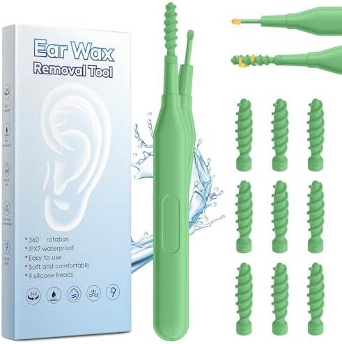 2025 Ear Wax Removal Tool, Multifunctional Spiral Ear Wax Removal Tool, Reusable and Washable Replacement Soft Silicone Tips Ear Wax Removal Kit (Apple Green)