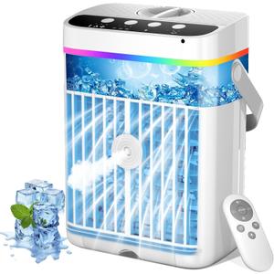 Portable Air Conditioners, Mini Air Conditioner, Personal Air Conditioner, AC Unit Cooling Fan with Remote Control, 3 Speed, 3 Mist, 7 Light,1-3H Timer, Evaporative Air Cooler Fan for Bedroom Office (White)