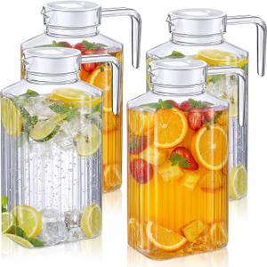 Panitay 4 Pcs 51 Ounces Plastic Pitcher with Lid Clear Acrylic Refrigerator Safe Pitcher Shatter Proof Juice Containers with Lids for Water Milk Sangria Lemonade Cold Drinks