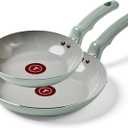 T-Fal Refresh Ceramic Nonstick Frying Pan 2-Pc Set, 8" & 10", Oven Broiler Safe up to 350F Cookware, Ceramic Frying Pan Skillet, Pots & Pans, Mint Green
