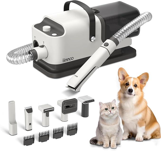 iinnoo A100 Dog Grooming Vacuum & Hair Dryer, 26000Pa Powerful 5 in 1 Pet Grooming Kit with Clippers, White