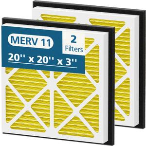 20x20x3 MERV 11 Air Filter Compatible with Zephyr VGF Series 20x20x3 Whole Home Deep Pleated Return Air Grille Filter, MERV 11 Air Filtration System, Yellow (2 Pack)