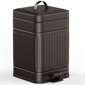 CEROELDA Small Trash Can with Lid-5L/1.3 Gal,Stainless Steel Outdoor Dog Poop Garbage Can-Farmhouse Retro Metal Waste Bin w/Step Pedal for Bathroom Bedroom Office-Soft Close-Brown