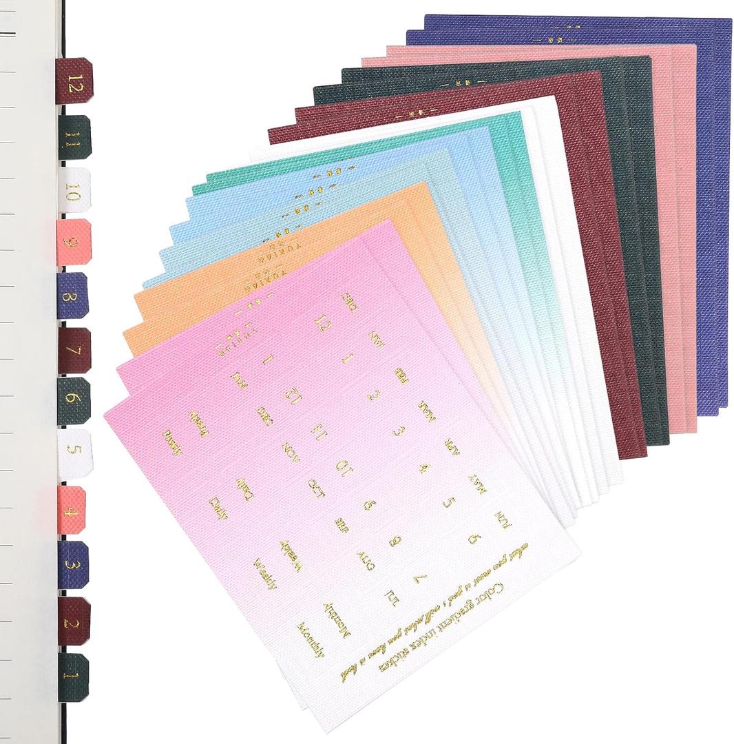 20 Sheets Monthly Tabs for Planner, Self Adhesive Monthly Tabs Index Planner Tab Colorful Journal Clendar Month Tab Stickers for Planners Office, Notebook, Study, Scrapbook