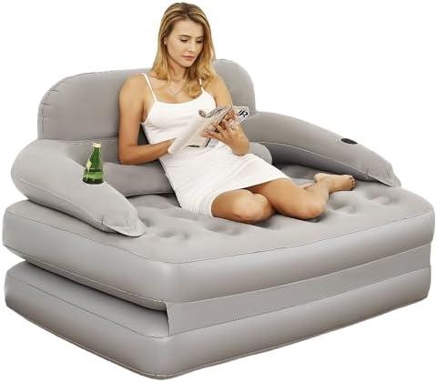 JEASONG Inflatable Chair Air Couch with Air Pump, Camping Air Mattress Blow Up Inflatable Sofa Bed with Backrest, Multi-Mode Use, Easy to Storage