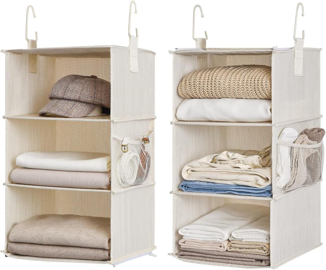 StorageWorks 6-Shelf Closet Organizers, Two 3-Shelf Separable Hanging Shelves for Closet, 12" D x 12" W x 48 "H, Mixing of Beige, White & Ivory
